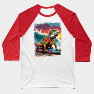 Iguana Surfing Cute Colorful Comic Illustration Baseball T-Shirt